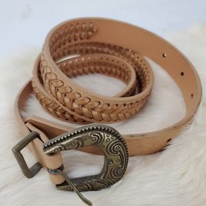 Western Braided Belt Size S Tan 1" Wide brown